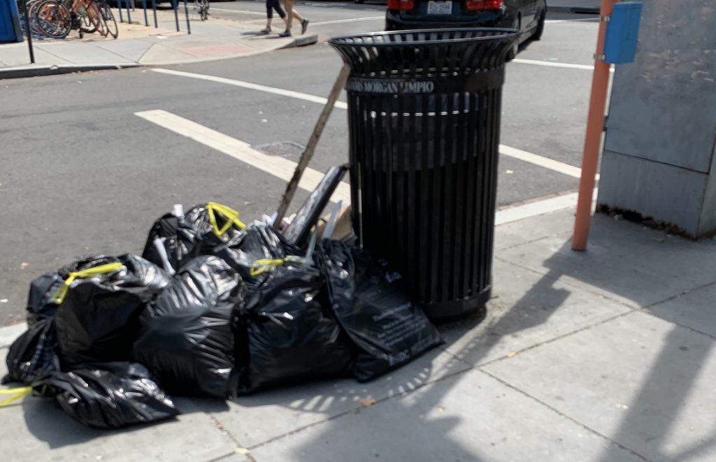 RCNA Neighborhood Clean up. Trash bags at Euclid and Champlain Streets NW
